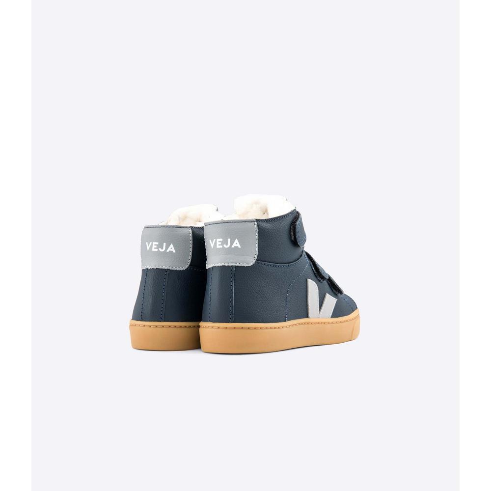 Navy Kids' Veja ESPLAR MID FURED LEATHER Shoes | AU 755SGL